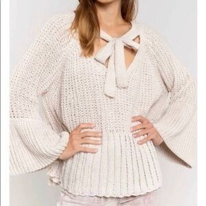 POL Cream Knit Sweater with Bow Detail
